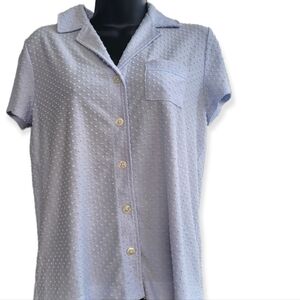 Soma Women's Button up Pajama Top Swiss Dot Short Sleeves Size Small Blue